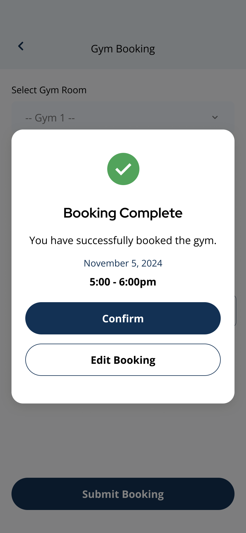 Booking Complete confirmation