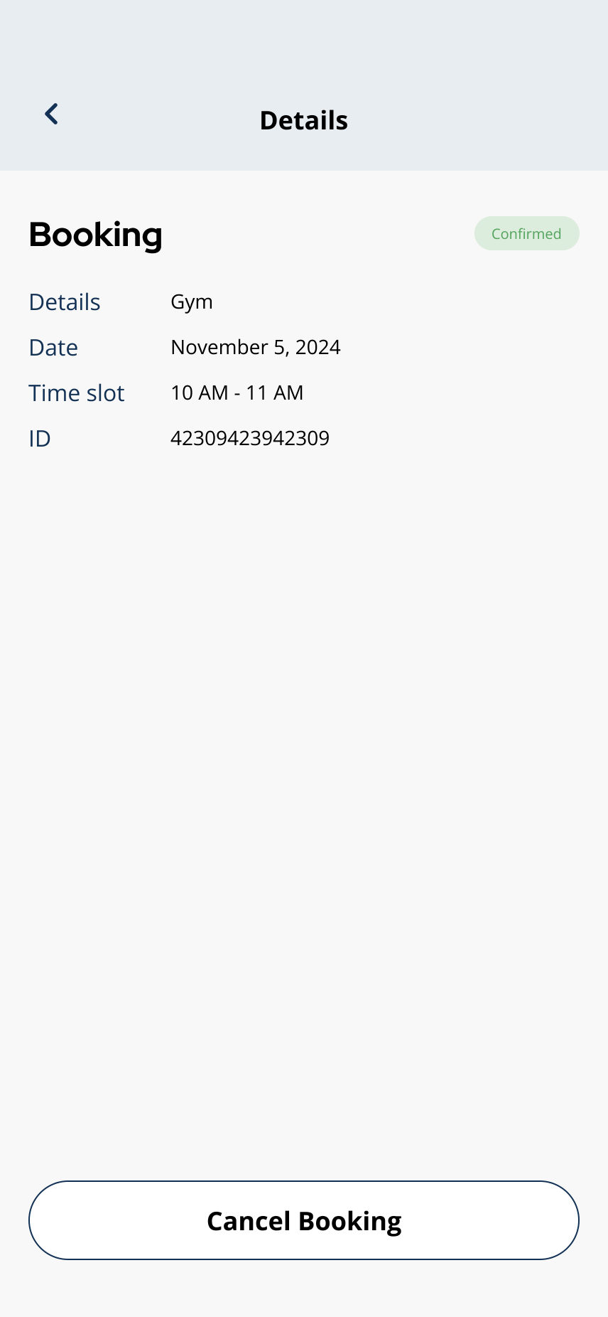 Booking details screen