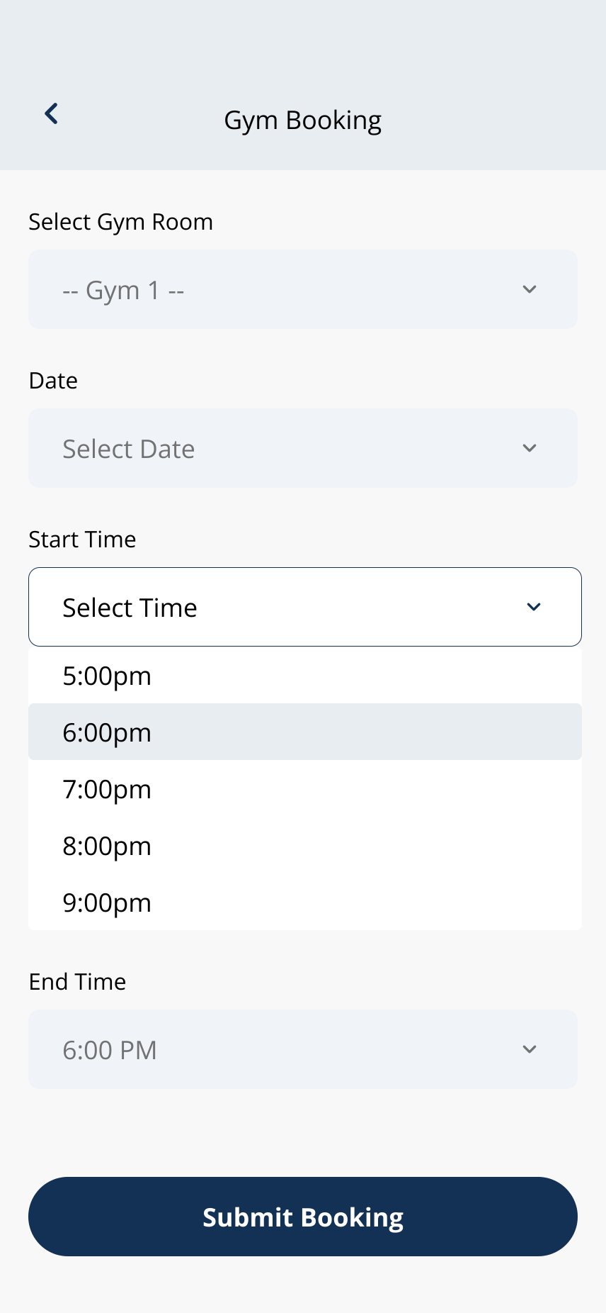 Start and end time selection