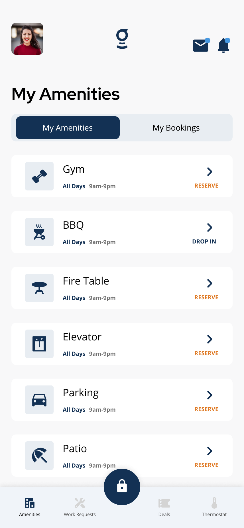 My Amenities list