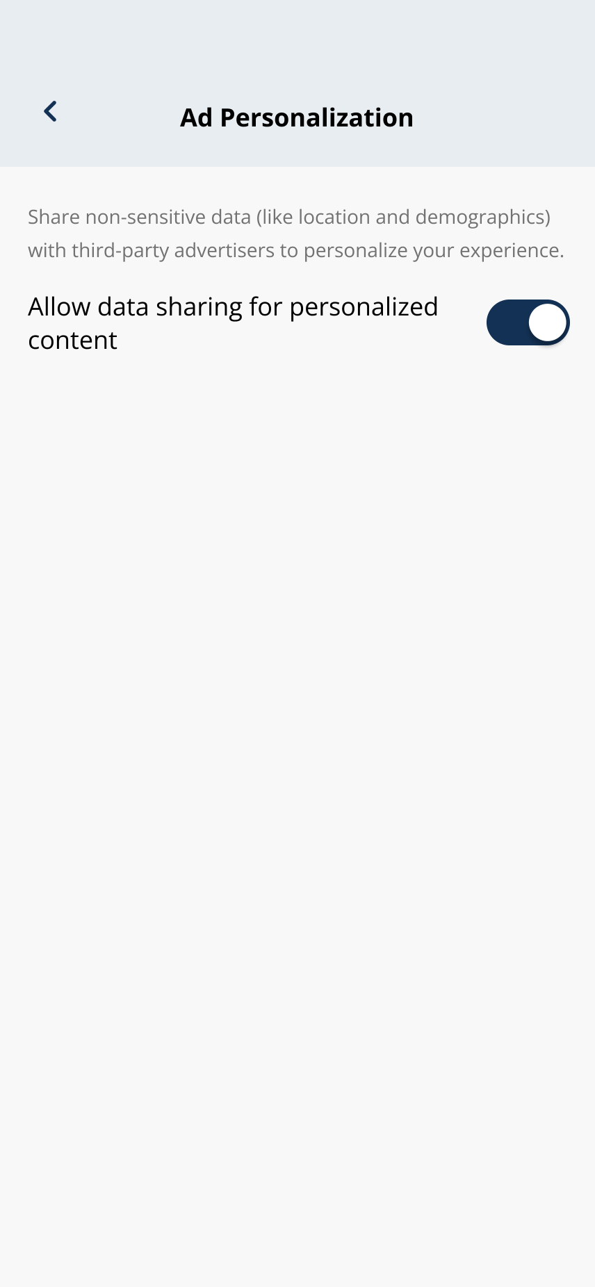 Ad Personalization toggle