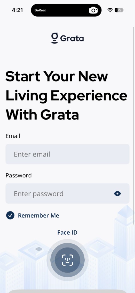 Grata app sign-in screen