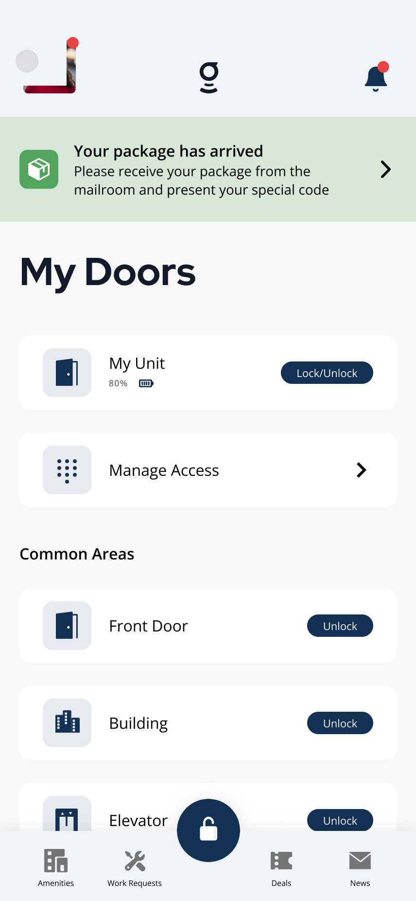 Package arrived notification on the home screen