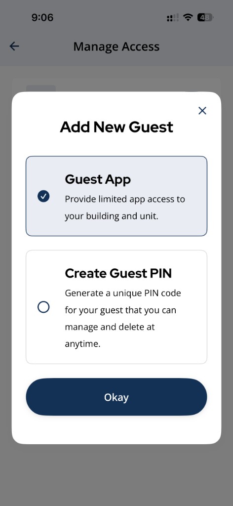 Add New Guest — Guest App or Guest PIN options