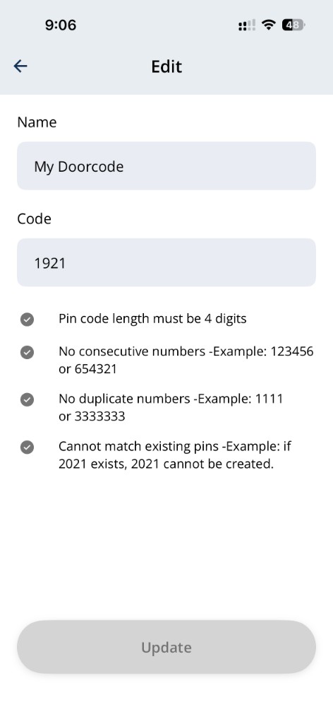 Edit My PIN validation rules