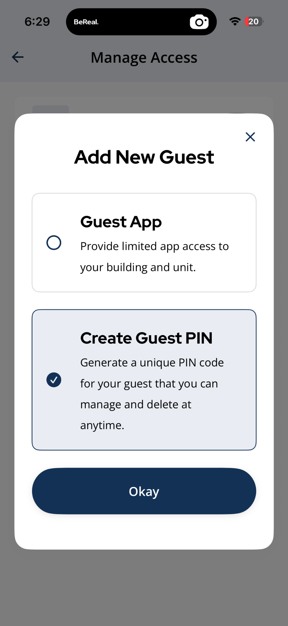 Add New Guest with Create Guest PIN selected