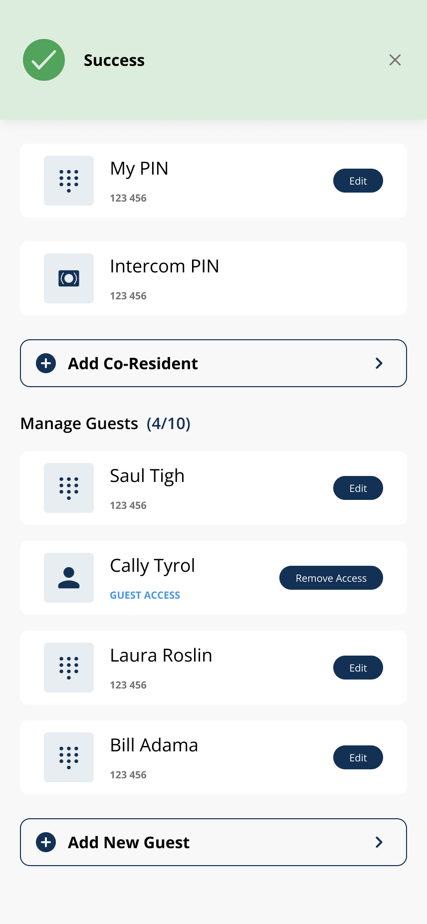 Success after creating a guest PIN