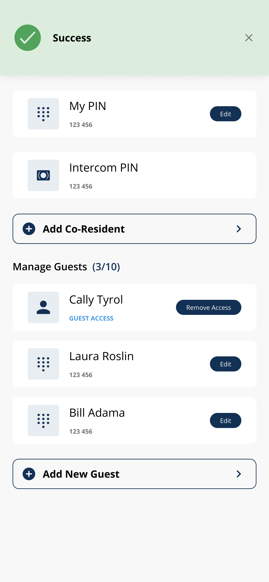 Success after deleting a guest PIN
