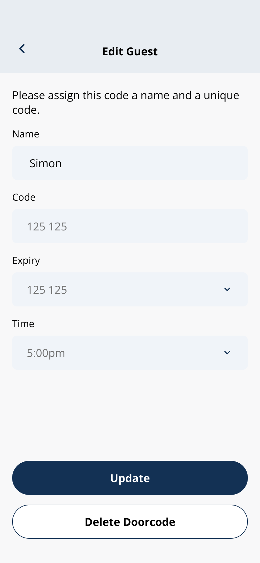 Edit Guest PIN form
