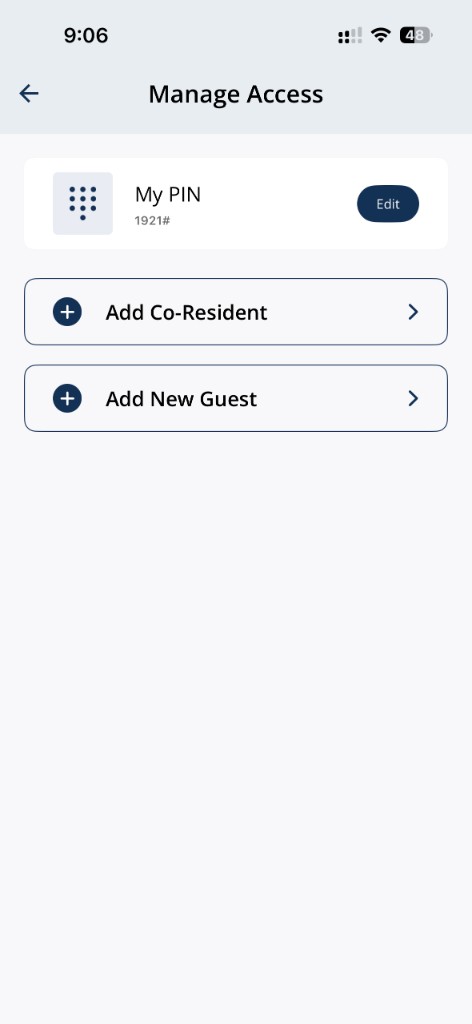 Manage Access showing My PIN