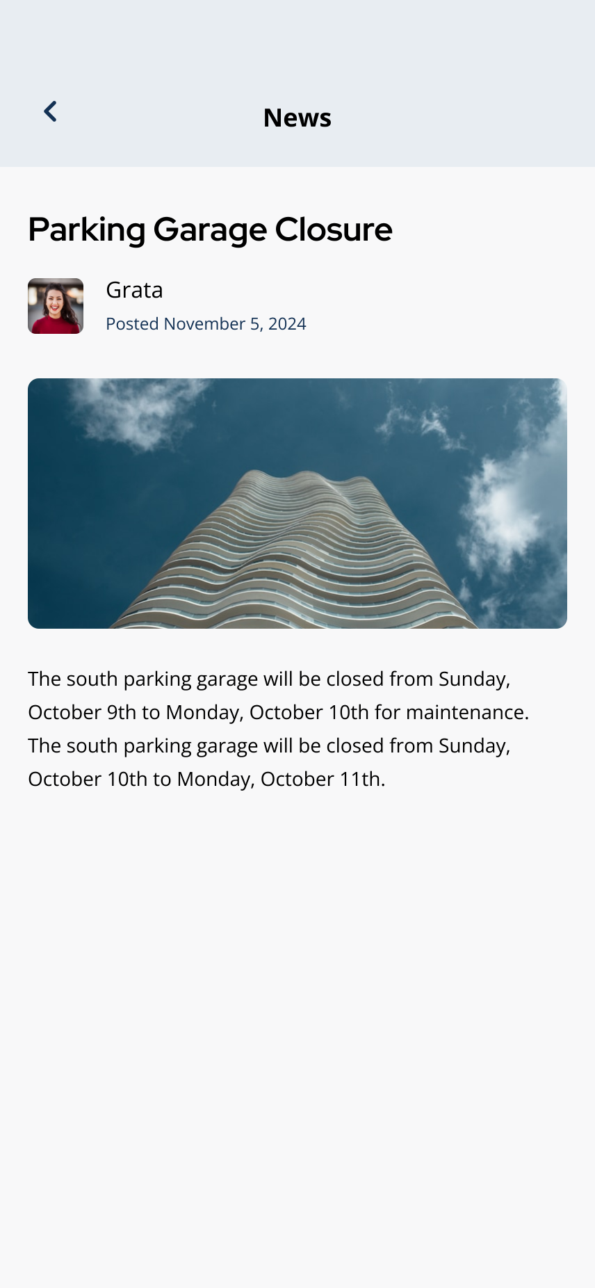 News Feed announcement detail