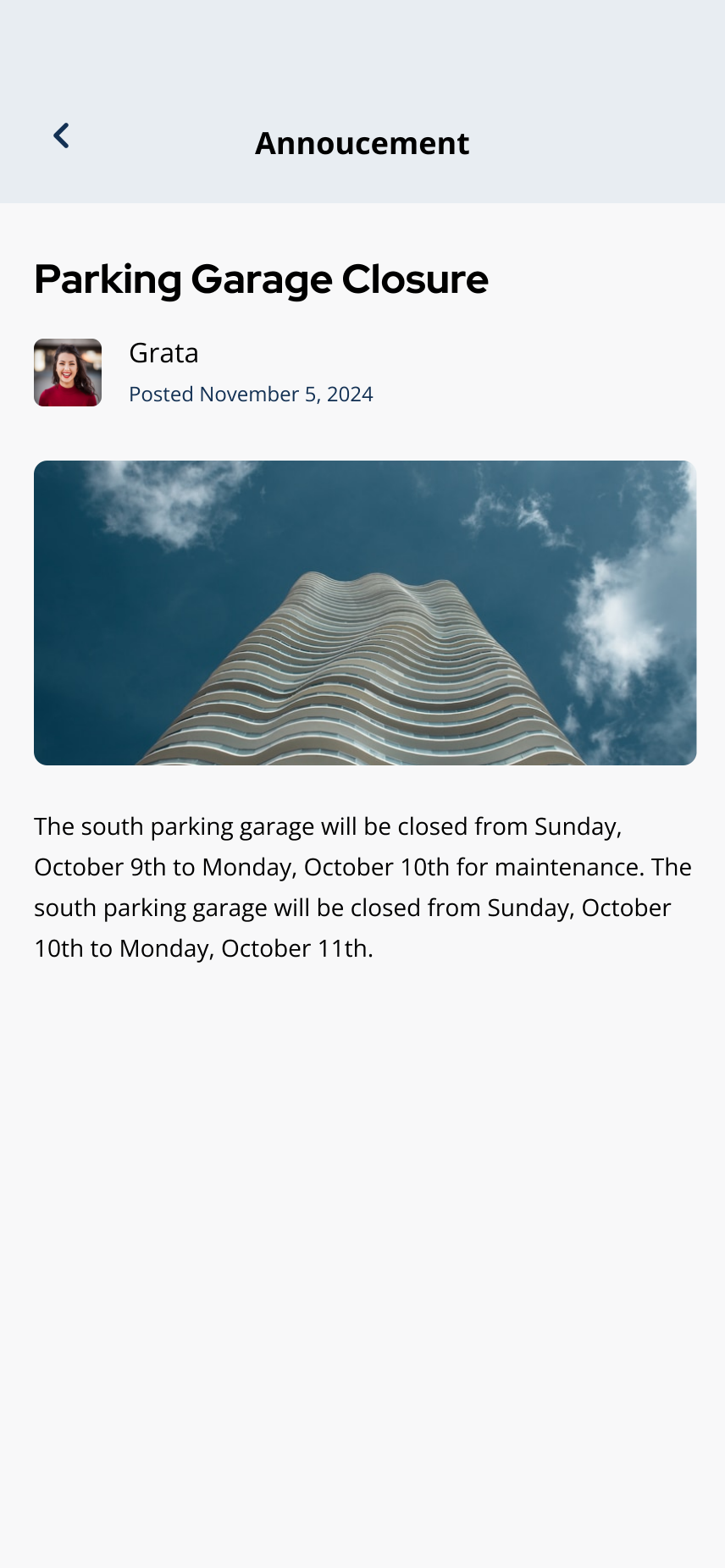 Announcement detail page