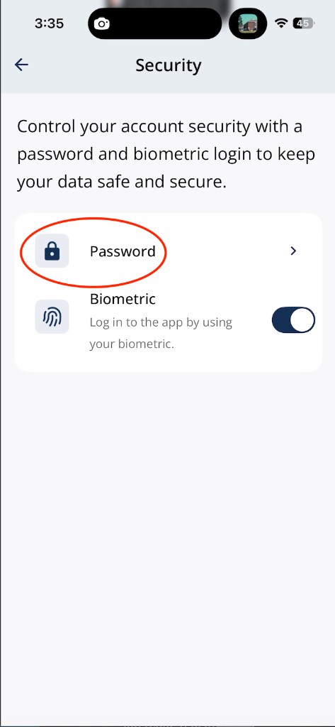 Security screen with Password option