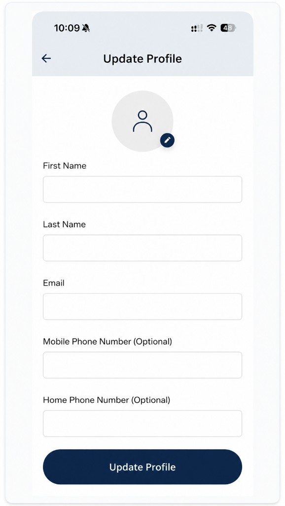 Example Update Profile screen in the Grata app