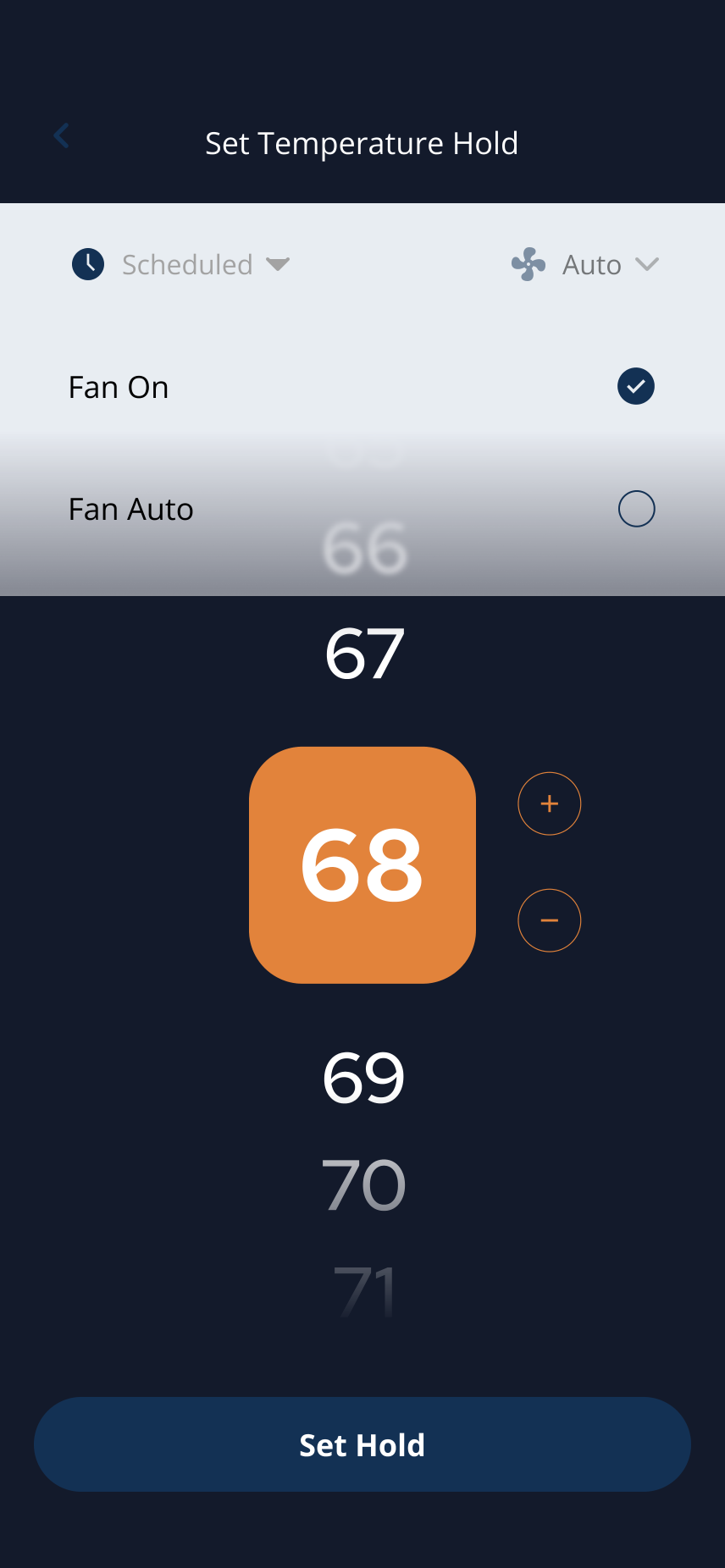 Temperature hold options