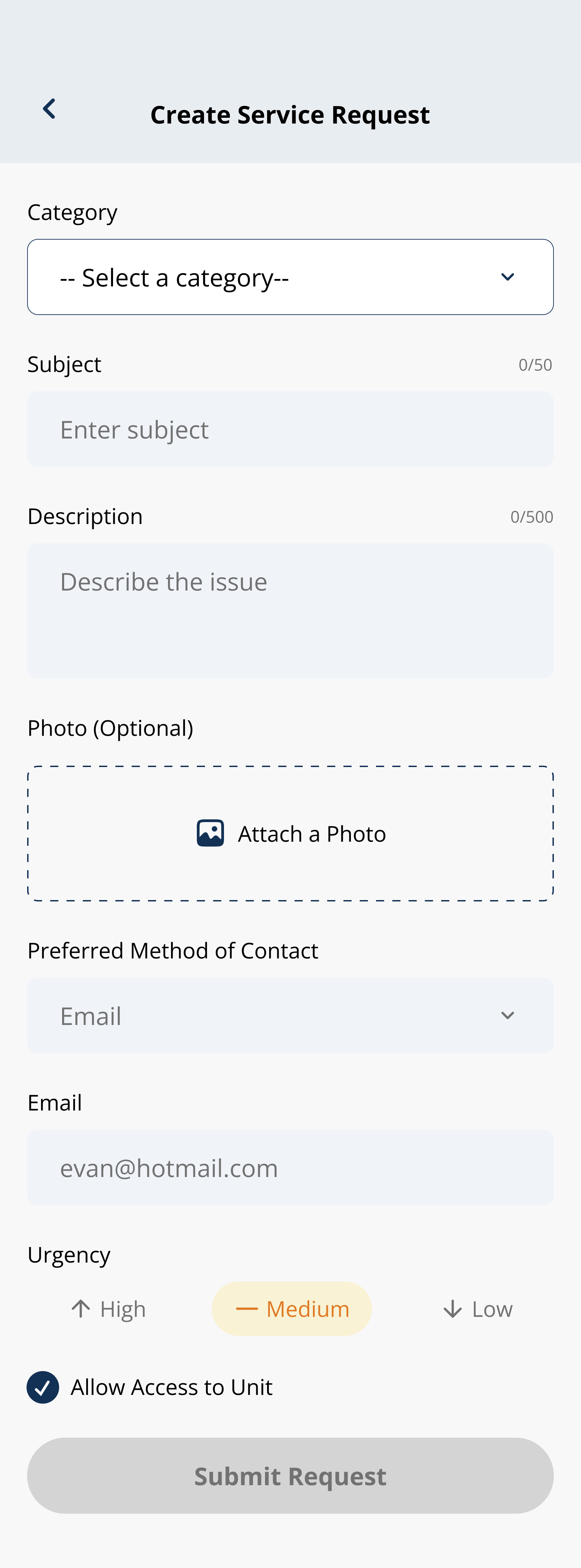 Create a service request form