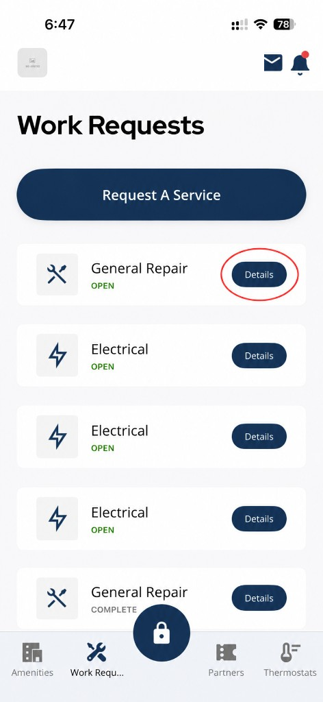 Work Requests list