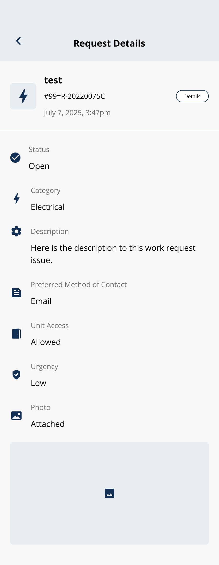 Work request details summary