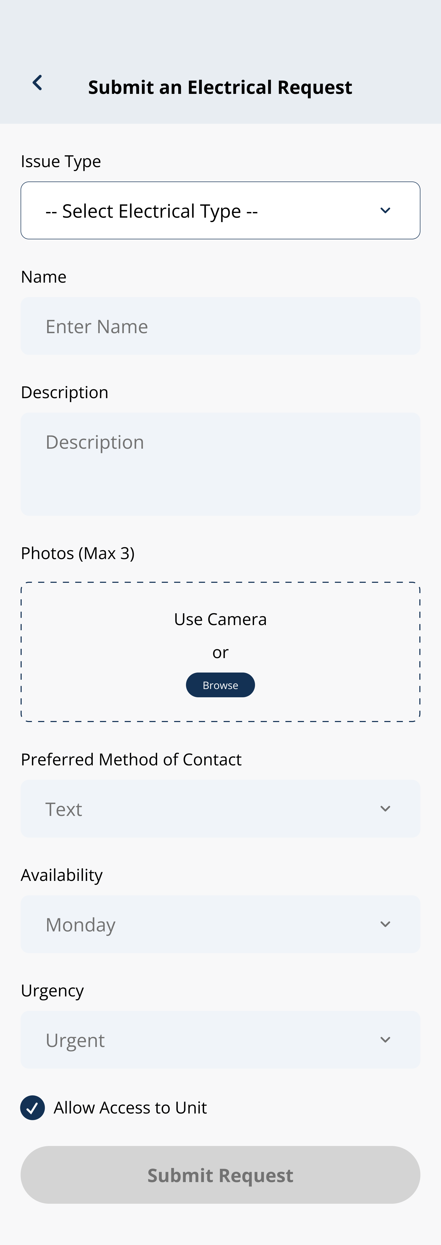Empty request form