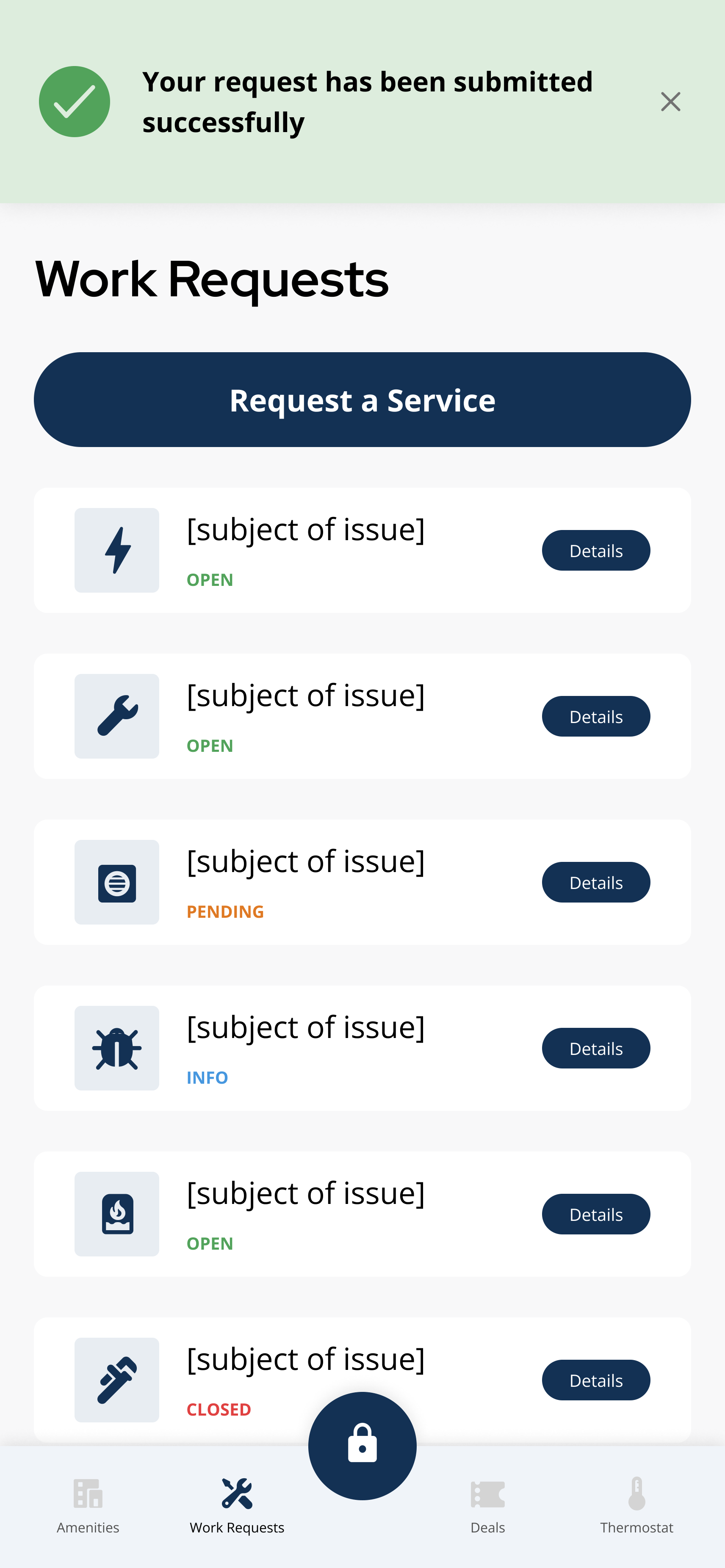 Submitted request in list